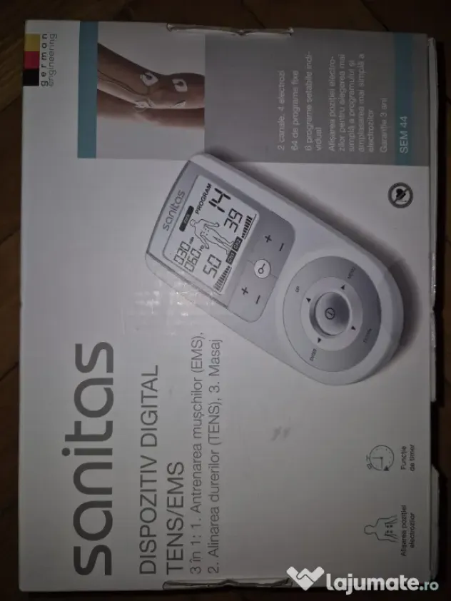 SANITAS SEM44 - TENS, EMS, Electrostimulare, masaj - Nou sigilat 3 ani garantie