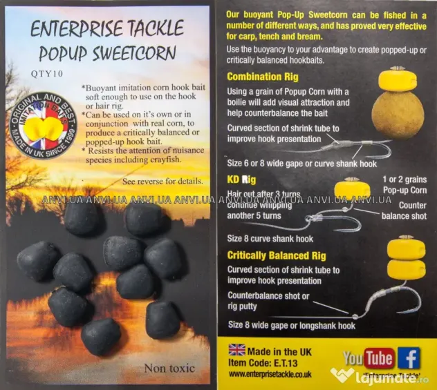 ENTERPRISE TACKLE POPUP SWEETCORN BLACK 10buc.