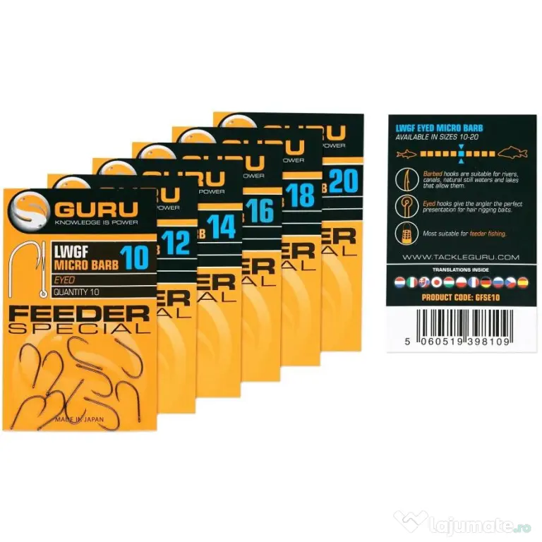 GURU CARLIGE CU MICRO BARBETA GURU LWGF SPECIAL FEEDER EYED, 10buc Nr 12