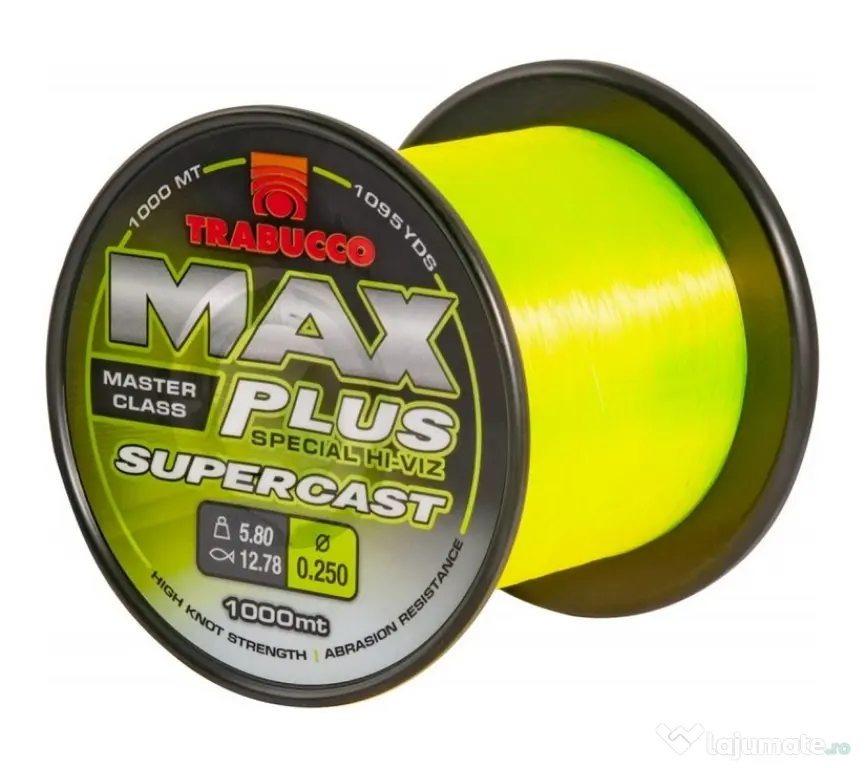 TRABUCCO FIR MONOFILAMENT TRABUCCO MAX PLUS SUPERCAST FLUO YELLOW, 1000m 0.22mm/4.90Kg
