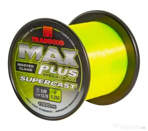 TRABUCCO FIR MONOFILAMENT TRABUCCO MAX PLUS SUPERCAST FLUO YELLOW, 1000m 0.22mm/4.90Kg