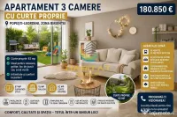 Vânzare Apartament 3 camere cu curte apx 92 mp Popești Leordeni 