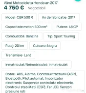 Vând Motocicleta Honda 2017
