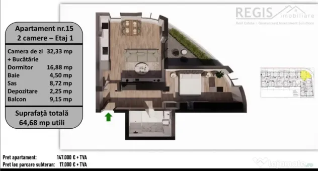 Apartament de cu 2 camere in Tractorul - Brasov (Brasov)