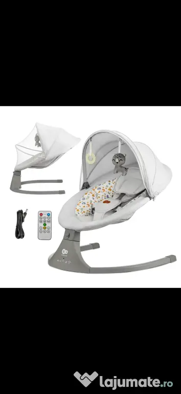 Balansoar electric Kinderkraft LUMI 2, Bluetooth, telecomandă, gri deschis