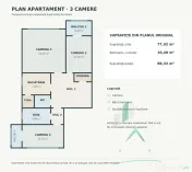Apartament 3 camere, 80 mp, Calea Manastur 