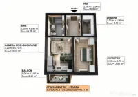 Apartament cu 2 camere, 44,77 mp utili, balcon 