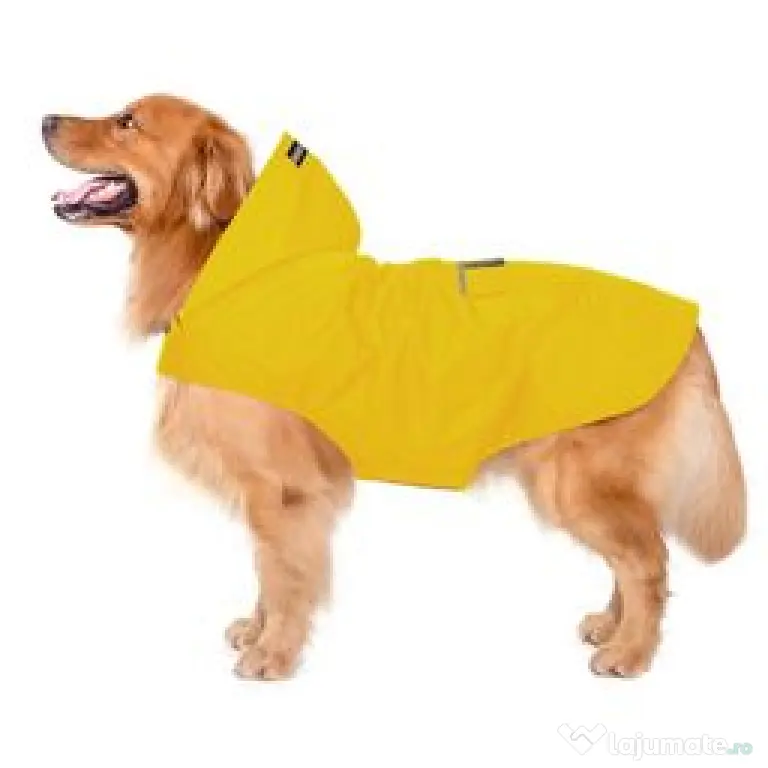 Pelerină ploaie câine cu glugă Benzi reflectorizante Ultralight - M/L Galben