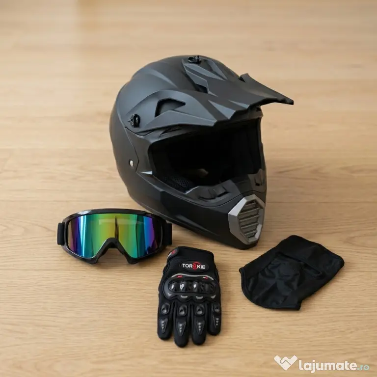 Cască cross / enduro + ochelari, mănuși și cagulă - M - Nouă