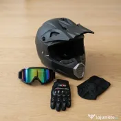 Cască cross / enduro + ochelari, mănuși și cagulă - M - Nouă