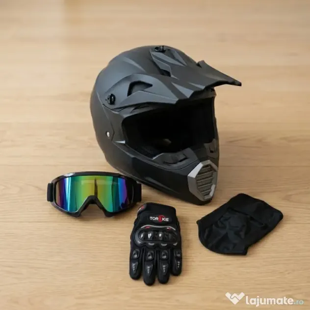 Cască cross / enduro + ochelari, mănuși și cagulă - M - Nouă