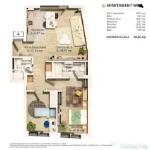 Apartament 3 camere, 69mp, zona Parcul Central