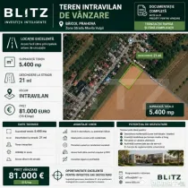 Teren intravilan 5400 mp, deschidere 22 ml, in Baicoi