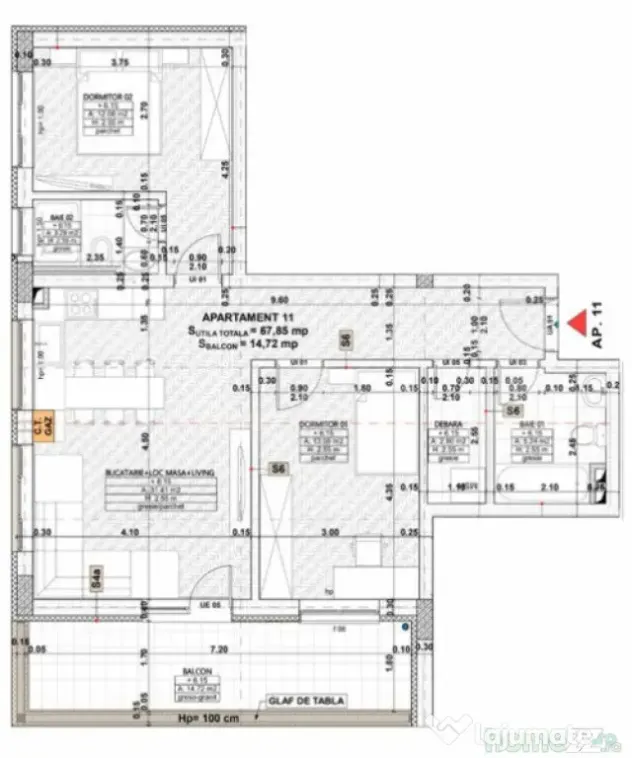 Apartament 3 camere, 68mp, 2bai, terasa 15mp, parcare, zona - Floresti (Cluj)