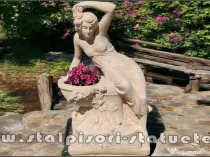 Statuetă jardinieră flori, galben patinat, model J12.