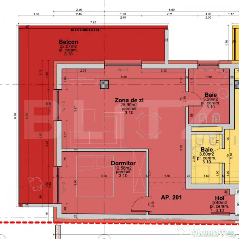 Apartament cu 2 camere, 71.23 mp, etajul 2/3, bloc nou, balc - Oradea (Bihor)