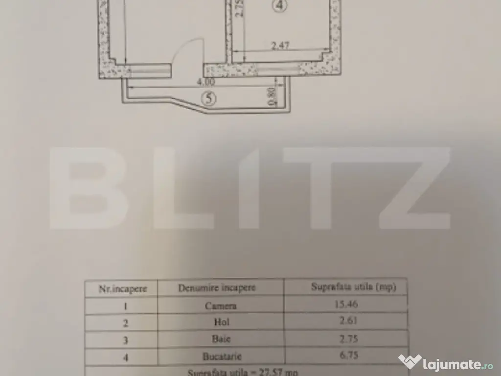 Apartament 1 camera, 27.57 mp, zona Galata