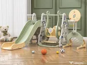 Ansamblu de joaca Kinderplay Astronaut, 5 in 1, tobogan, leagan, verde 