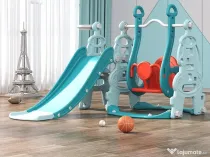 Ansamblu de joaca pentru copii Kinderplay, 4 in 1, cu leagan, tobogan,  Blue