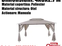 Pavilion CORT Umbrela Cadru Metal Gradina Terasa Curte 4x3x2.7M Bej Pereti