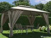 Pavilion CORT Umbrela Cadru Metal Gradina Terasa Curte 4x3x2.7M Bej Pereti 