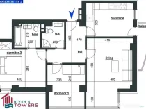 Închiriez apartament 3 camere decomandat River's Tower