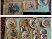 Vand  farfurii si tavi din lemn de bambus pictate 