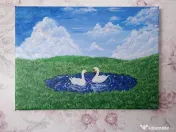 Tablou pictat manual – „Dansul Lebedelor” – acrilic pe pânză 