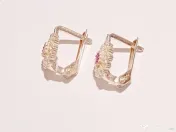 Cercei din argint cu piatră roșie și zirconii 