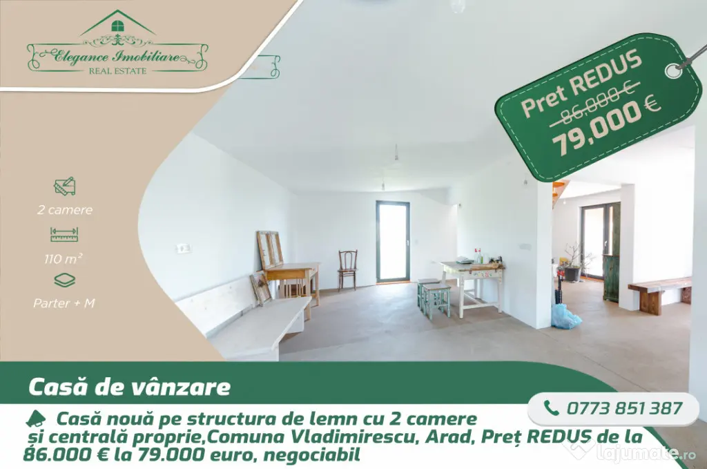 Casă nouă pe structură din lemn cu centrala proprie , Com