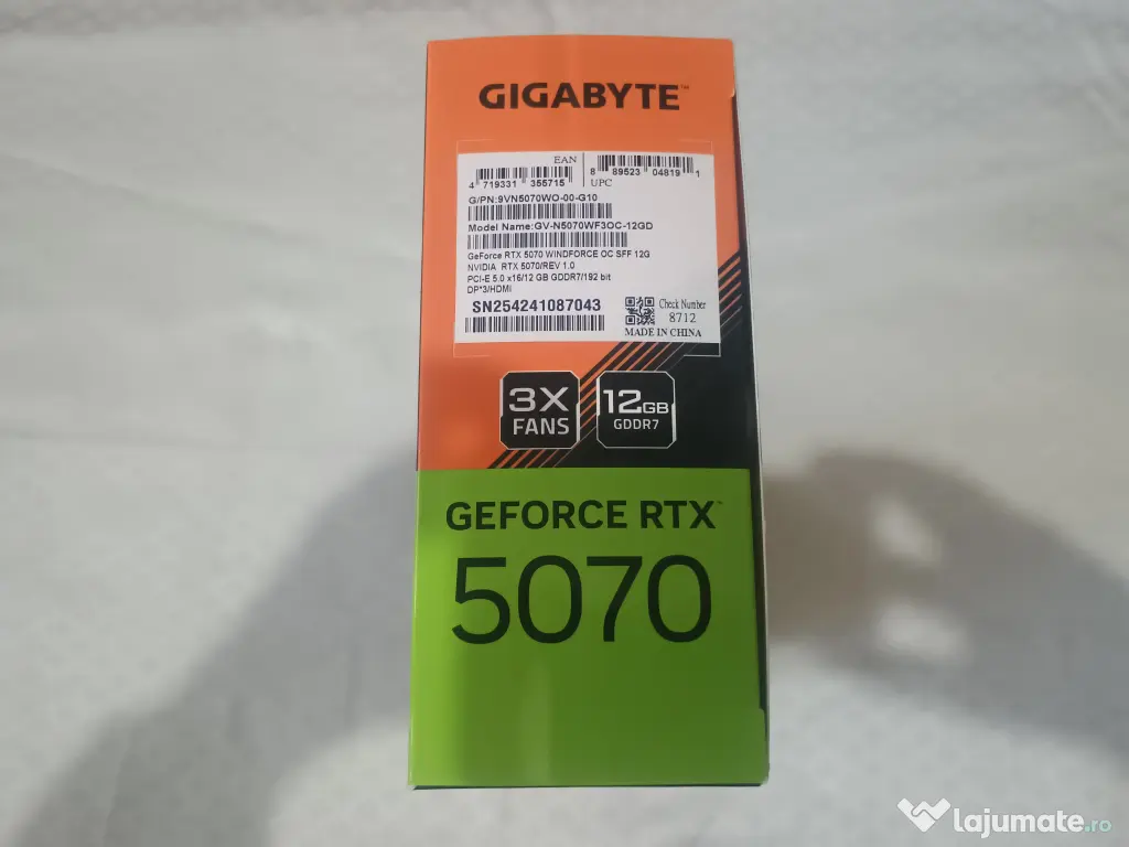 Placa Video Gigabyte GeForce RTX 5070 WINDFORCE OC SFF 12G, 12GB GDDR7, 192 biti