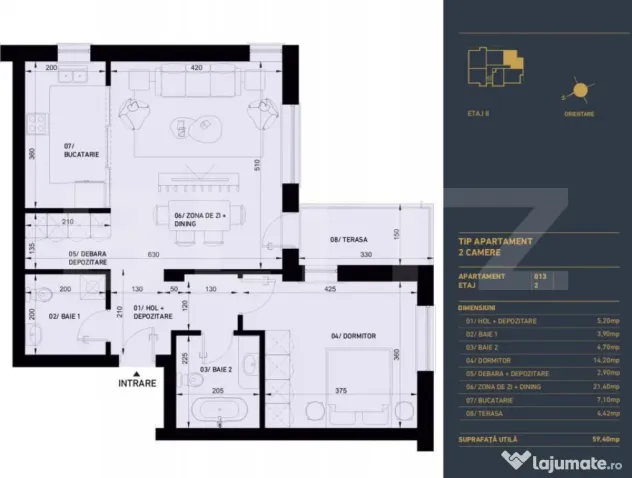 Apartament cu 2 camere si 2 bai, Smart Home, 60 mp - Complex