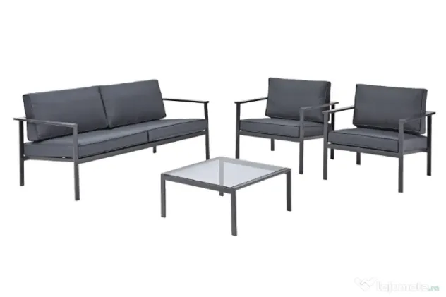 Set mobilier gradina Mobexpert, pentru 4 persoane, gri antracit