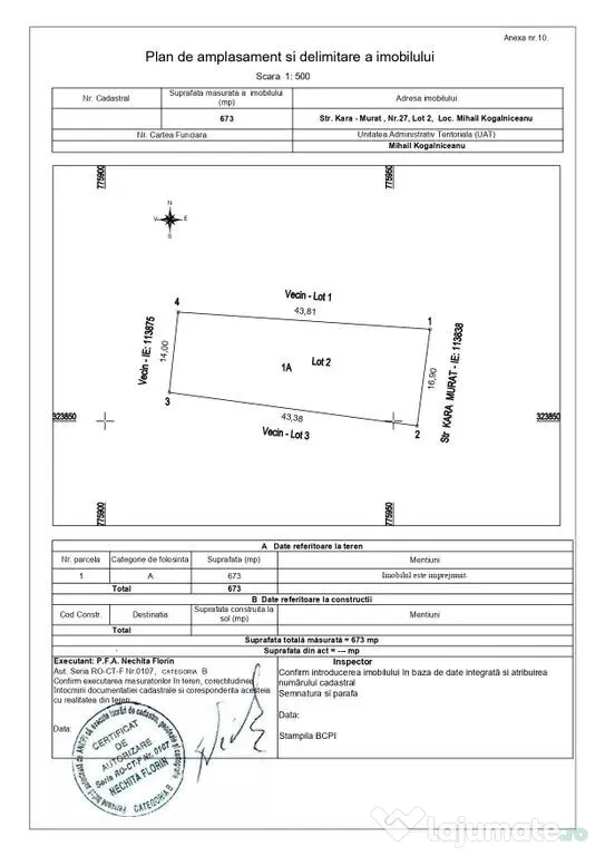 Teren intravilan 673mp | Toate utilitățile | Mihail Kog...