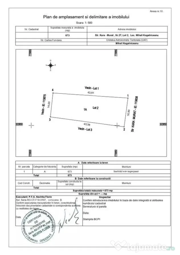 Teren intravilan 673mp | Toate utilitățile | Mihail Kog...
