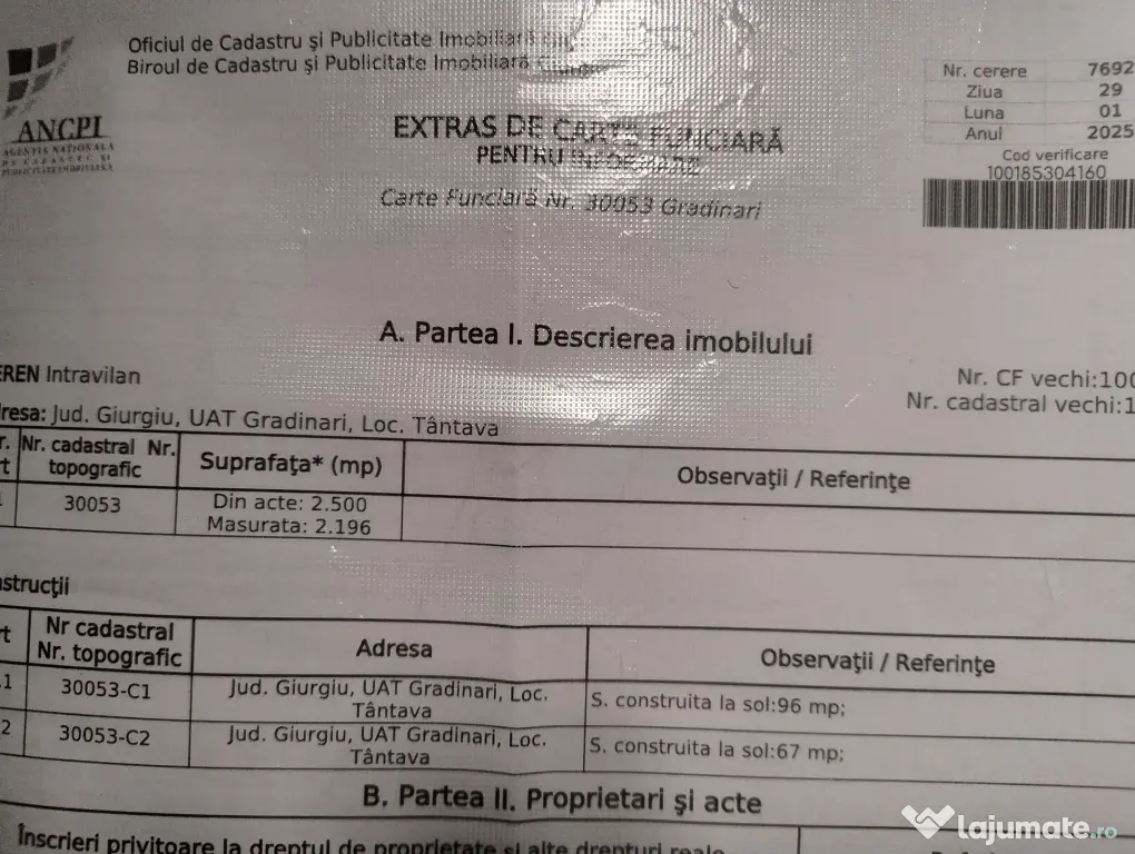 Particular NEGOCIABIL casa teren 2500 mp Tantava Giurgiu