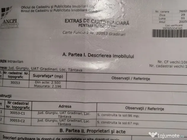 Particular NEGOCIABIL casa teren 2500 mp Tantava Giurgiu