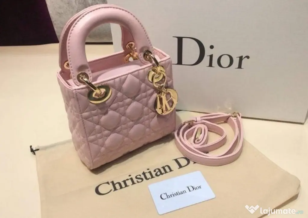 Genti mini ,model Lady Dior,diverse nuanțe,curea detasabila umăr,France, saculet, etichetă
