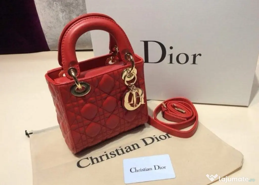 Genti mini ,model Lady Dior,diverse nuanțe,curea detasabila umăr,France, saculet, etichetă