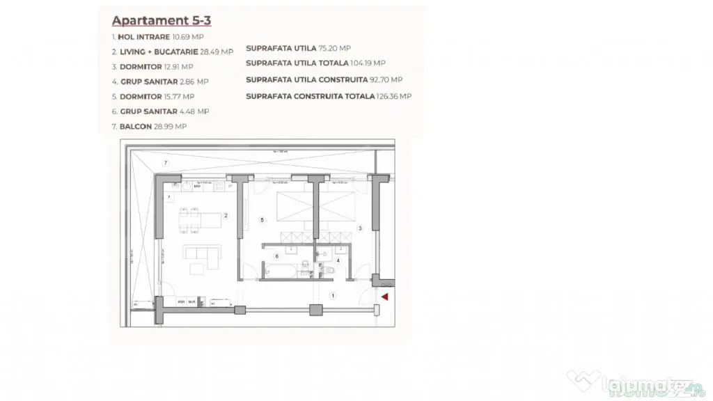 Apartament 3 camere, 104.19 mp, ansamblu, 0% Comision, zona