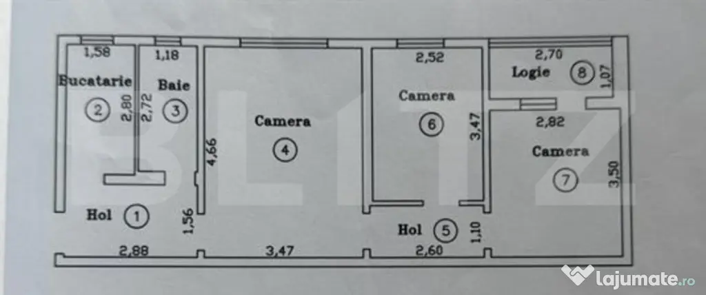 Apartament 3 camere, 50 mp, zona Dacia
