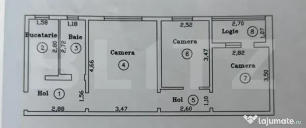 Apartament 3 camere, 50 mp, zona Dacia
