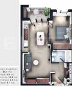 Apartament 2 camere, 51 mp, intermediar, balcon, CF, parcare