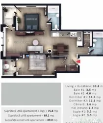 Apartament 3 camere, 2 bai, 2 balcone, CF, parcare, boxa, Zo