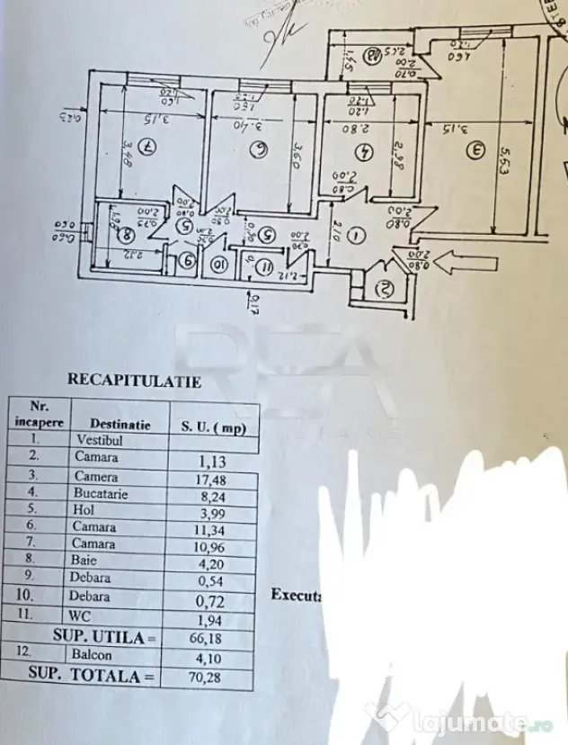 3 Camere- Decomandat- 70,28 mp- Centrala Proprie- Rahova