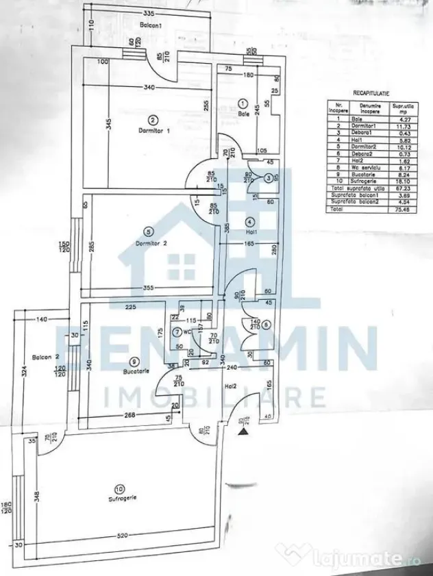 Trei camere doua bai 1Mai etaj 1 -centrala termica -75mp-...