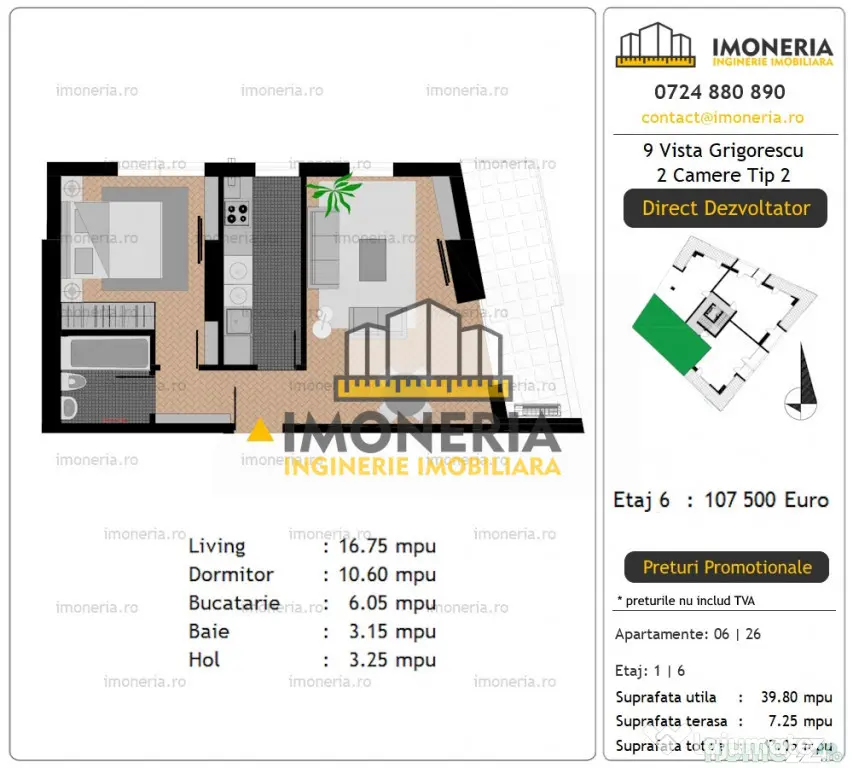 9 Vista Grigorescu – 0% Comision –2 camere cu view aeris