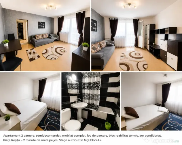 2 camere Piața Reșița, loc parcare, bloc reabilitat, mobilat utilat complet