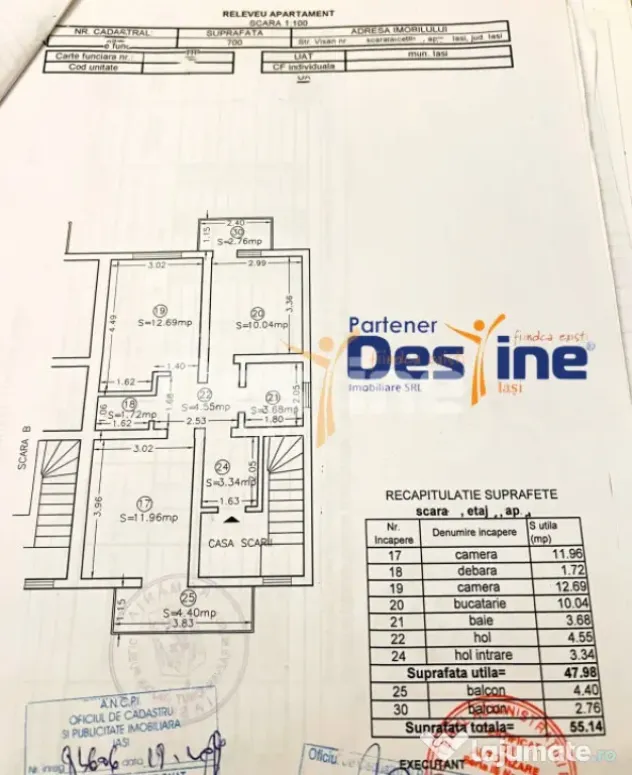 Apartament 2 camere 55 mp 2 balcoane mobilat loc de parcare