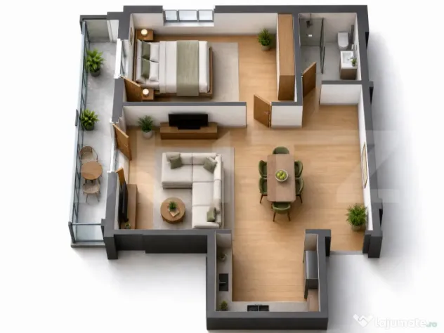 Apartament nou cu C.F. 2 camere 56 mp utili, terasă, Mără